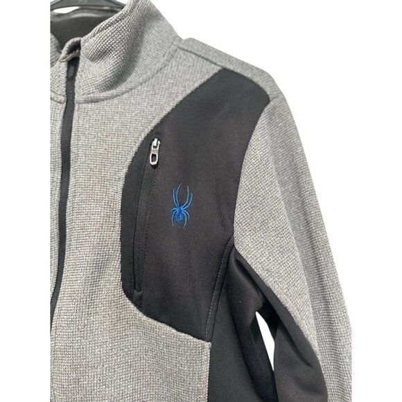 Spyder Raider Polar Tech Jacket Junior Mens XL 18-29 Gray Knit Thermal Outdoors - Picture 9 of 15